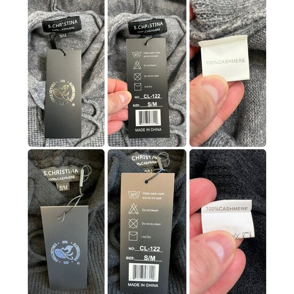 S. Christina 100% Cashmere Knit Hoodie Sweater S/M Gray or Black Soft Pullover - Picture 7 of 12